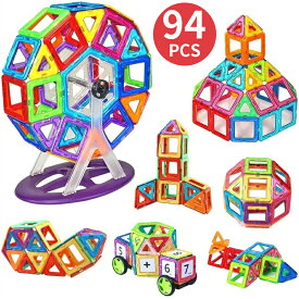 【日本国内直送】マグネットブロック 94PCS 磁石ブロック マグネットおもちゃ 磁気おもちゃ 磁石 おもちゃ 子供 知育玩具 男の子 女の子 幼児 人気 積み木 立体パズル DIY 観覧車 ロボット 収納ケース付き 出産祝い 入園ギフト クリスマス 誕生日プレゼント 贈り物