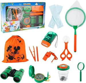 【国内発送】昆虫採集セット 探検キット 冒険セット | TUGO 12点セット 自然観察 教育道具 知育玩具 学習玩具 子供向け アウトドア おもちゃ 双眼鏡/昆虫飼育箱/懐中電灯/方位磁針/虫取り網/ア