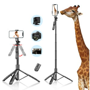 スマホ 三脚 自撮り棒 長い 150cm以上 スマホスタンド 折畳一体式 遠隔リモコン 1/4ネジ付き じどり棒 360回転 コンパクト iPhone&Androidに対応