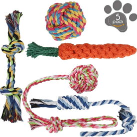 【5個セット】犬用ロープおもちゃ コットン製 カラフル 噛むおもちゃ 歯磨き効果 小/中型犬対応 丈夫 耐久性 室内遊び ペット用品