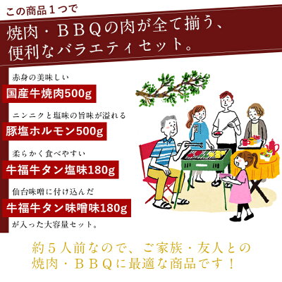 職人厳選BBQセット(赤身の美味しい国産牛焼肉500g・豚塩ホルモン500g・牛タン塩180g・牛タン味噌180g)大容量1.36キロ約5人前ギフト