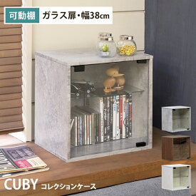 収納ラック 可動棚 ボックス 2段 扉付き 木目柄 チェスト ディスプレイ収納 カラーボックス ガラス棚 収納棚 CUBY コレクションケース 扉1枚 ガラス扉 本棚 キャビネット 北欧 ナチュラル シンプル 楽天 送料無料