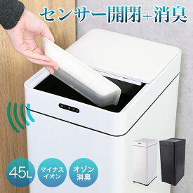 【自動開閉＋消臭】ゴミ箱 ダストボックス 45L 45リットル スリム おしゃれ ごみ箱 自動 電動 ふた付き センサー スライド 縦型 シンプル 蓋付き ゴミ袋 除菌 空気清浄 オゾン 電池式 お手入れ簡単 キッチン 台所 リビング 生ごみ おむつ ペット 台所 アウトレット価格