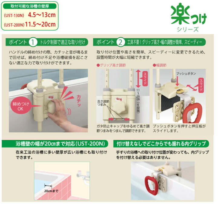 楽天市場】【マラソン限定P2倍】アロン化成 安寿 浴槽手すり UST-200N 