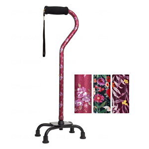 杖 四点杖 自立式 おしゃれ 女性 花柄 オールアルミ4点杖 花ワイン ブーケ リーフワイン フジホーム 介護用品