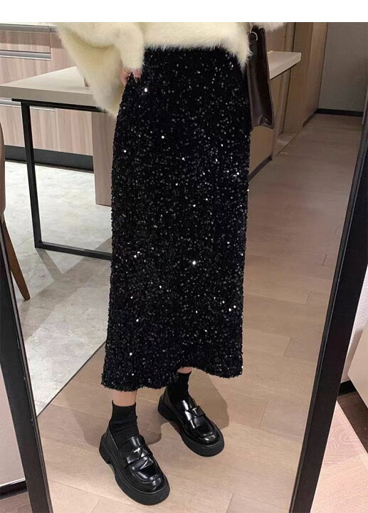 楽天市場】ロングスカート レディース スカート 秋冬 スパンコール  