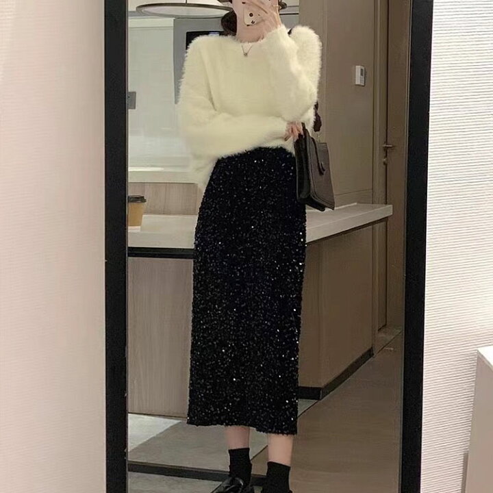 楽天市場】ロングスカート レディース スカート 秋冬 スパンコール  