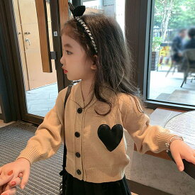 ニット 女の子 子ども 長袖 前開き ニットカーディガン 羽織 女児 ベビー キッズ 長袖 かわいい ハート柄 前ボタン おしゃれ キッズ カーディガン 子供服 春 秋 冬 セーター 送料無料 90 100 110 120 130 140