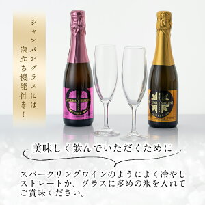 【シャンパングラス付】薩摩スパークリングセット(ゆずどん+梅酒)各375ml【送料無料】8度各375ml山元酒造ギフトプレゼント人気リキュール飲み比べ炭酸梅酒ゆず酒にごり梅酒梅太夫本格焼酎グラス付