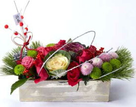 【ご予約】送料無料　お正月用ベース生花アレンジ 花 アレンジメント 正月 新春 お年賀 迎春 お歳暮