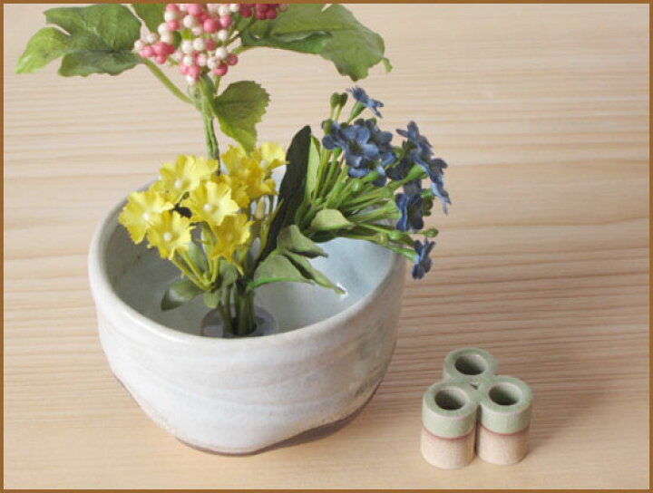 楽天市場】陶 剣山 花瓶 ブルー 陶剣山 3穴 水盤 美濃焼多治見 絵器 