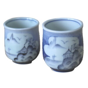 ペア湯呑 山水 組湯呑 ギフト 箱入 国産 美濃焼 食器 食洗器対応 レンジ対応 多治見 絵器彩陶