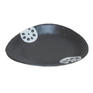 お皿 れんこん 黒 三角お皿 れんこん 黒 三角型 中皿 19.0cm国産 業務用 取り皿 変形皿 縁起物 食洗機対応 レンジ対応