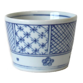 そば猪口 染付格子 そば千代久 180cc 日本製 国産 業務用 国産 美濃焼 食器 食洗機 レンジ