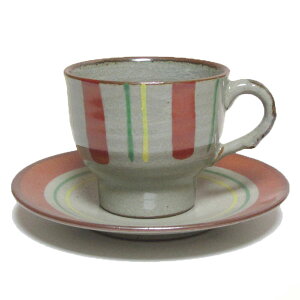 コーヒーカップ&ソーサー 赤絵トクサ 碗皿国産 食洗機対応 レンジ対応 珈琲 コーヒー 和風 温もり プレゼント