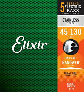 (5���p�jElixir NANOWEB Stainless �G���N�g���b�N�x�[�X5-String Light, Long Scale 14777(�����̐��w�O�X �����t���A)