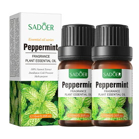 【2本セット】ミント精油、アロマ トリートメント オイル、ボディマッサージ、フェイスケア、ヘアケア、デイリーアロマ、マッサージ アロマ オイル、無添加無香料 100%天然成分、マッサージオイル 水溶性、フェムケア オイル (1本10ml/2本入り)