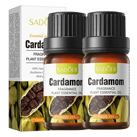 【2本セット】カルダモン精油、アロマ トリートメント オイル、ボディマッサージ、フェイスケア、ヘアケア、デイリーアロマ、マッサージ アロマ オイル、無添加無香料 100%天然成分、マッサージオイル 水溶性、フェムケア オイル (1本10ml/2本入り)