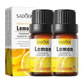 【2本セット】レモン精油、アロマ トリートメント オイル、ボディマッサージ、フェイスケア、ヘアケア、デイリーアロマ、マッサージ アロマ オイル、無添加無香料 100%天然成分、マッサージオイル 水溶性、フェムケア オイル (1本10ml/2本入り)