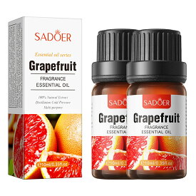 【2本セット】グレープフルーツエッセンシャル精油、アロマ トリートメント オイル、ボディマッサージ、フェイスケア、ヘアケア、デイリーアロマ、マッサージ アロマ オイル、無添加無香料 100%天然成分、マッサージオイル 水溶性、フェムケア オイル (1本10ml/2本入り)