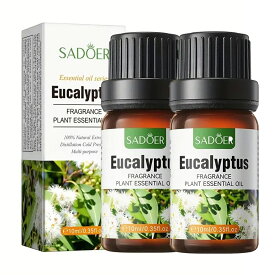 【2本セット】ユーカリ精油、アロマ トリートメント オイル、ボディマッサージ、フェイスケア、ヘアケア、デイリーアロマ、マッサージ アロマ オイル、無添加無香料 100%天然成分、マッサージオイル 水溶性、フェムケア オイル (1本10ml/2本入り)