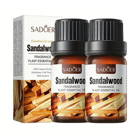 【2本セット】サンダルウッド精油、アロマ トリートメント オイル、ボディマッサージ、フェイスケア、ヘアケア、デイリーアロマ、マッサージ アロマ オイル、無添加無香料 100%天然成分、マッサージオイル 水溶性、フェムケア オイル (1本10ml/2本入り)