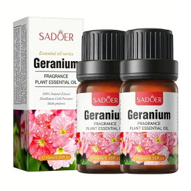 【2本セット】ゼラニウム精油、アロマ トリートメント オイル、ボディマッサージ、フェイスケア、ヘアケア、デイリーアロマ、マッサージ アロマ オイル、無添加無香料 100%天然成分、マッサージオイル 水溶性、フェムケア オイル (1本10ml/2本入り)