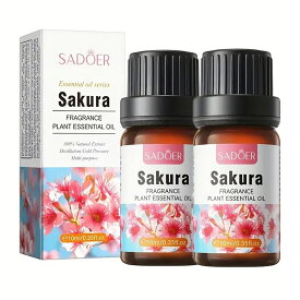 【2本セット】桜の精油、アロマ トリートメント オイル、ボディマッサージ、フェイスケア、ヘアケア、デイリーアロマ、マッサージ アロマ オイル、無添加無香料 100%天然成分、マッサージオイル 水溶性、フェムケア オイル (1本10ml/2本入り)