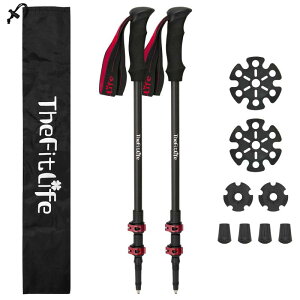 TheFitLife トレッキングポール カーボン 登山 ストック 軽量 57-120cm伸縮 ウォーキングポール ウォーキングステッキ 2本セット 登山杖 登山ポール 山登り ステッキ ハイキングポール 男性 女性
