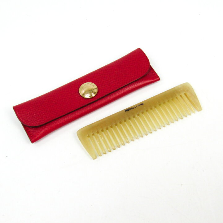 エルメス バッファローホーン くし コーム レザーケース付き レッド  