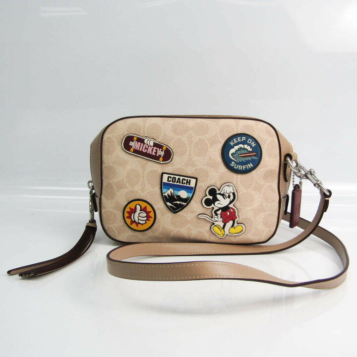 楽天市場 コーチ Coach シグネチャー Disney X Coach カメラ バッグ スポーツ パッチ 34 レディース コーティングキャンバス レザー ショルダーバッグ ベージュ アイボリー マルチカラー 中古 Elady