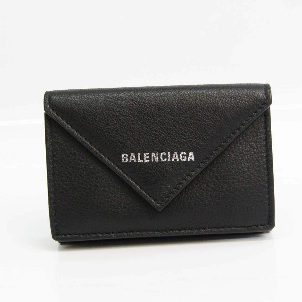 バレンシアガ Balenciaga ペーパー ミニウォレット メイルオーダー 最安値で 391446 レディース 中古 三つ折り ブラック 財布 レザー