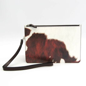 バーバリー(Burberry) MD POUCH COW PRINT 8016991 レディース,メンズ レザー,パテントレザー クラッチバッグ ダークブラウン,ホワイト 【中古】