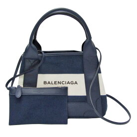 バレンシアガ(Balenciaga) NAVY CABAS XS レディース,メンズ キャンバス,レザー ショルダーバッグ,トートバッグ ネイビー,ホワイト【中古】