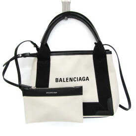 バレンシアガ(Balenciaga) Navy Cabas XS 390346 レディース キャンバス,レザー ハンドバッグ,ショルダーバッグ ブラック,オフホワイト【中古】