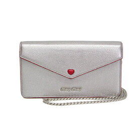 ミュウミュウ(Miu Miu) MADRAS LOVE 5DH044 レディース レザー クラッチバッグ,ショルダーバッグ シルバー,レッド【中古】