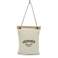 エルメス(Hermes) アリーヌGM レディース コットン,レザー ショルダーバッグ ブラウン,オフホワイト【中…