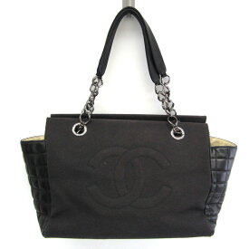 シャネル(Chanel) チョコバー チェーン レディース レザー,キャンバス トートバッグ ブラック【中古】