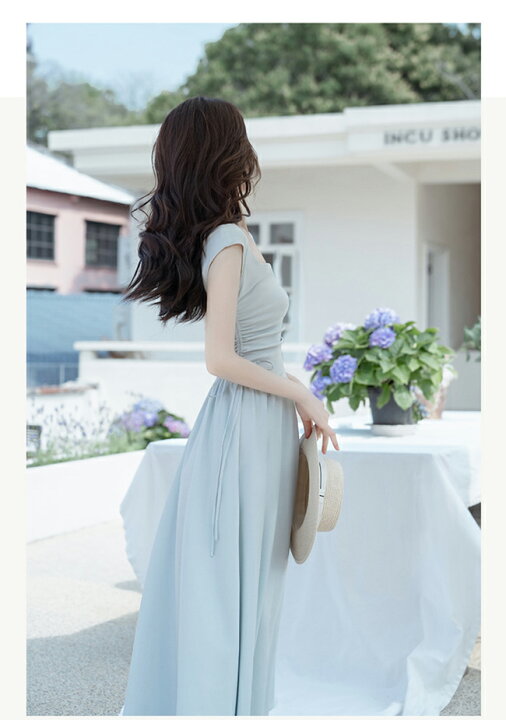 楽天市場】即納 レトロ調 レディース ワンピース アイスブルー くすみ  