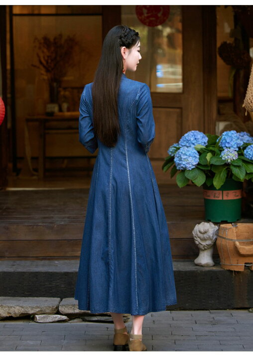 楽天市場】即納 春 ガウンワンピース レディース 刺繍 ロング デニム  