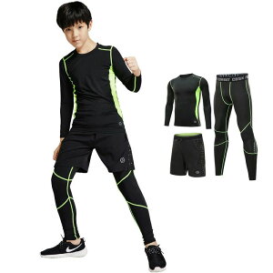 男の子 キッズ コンプレッションウェア パワーストレッチ 長袖 上下3点セット 女の子 Tシャツ ロングパンツ スポーツタイツ インナー ジ