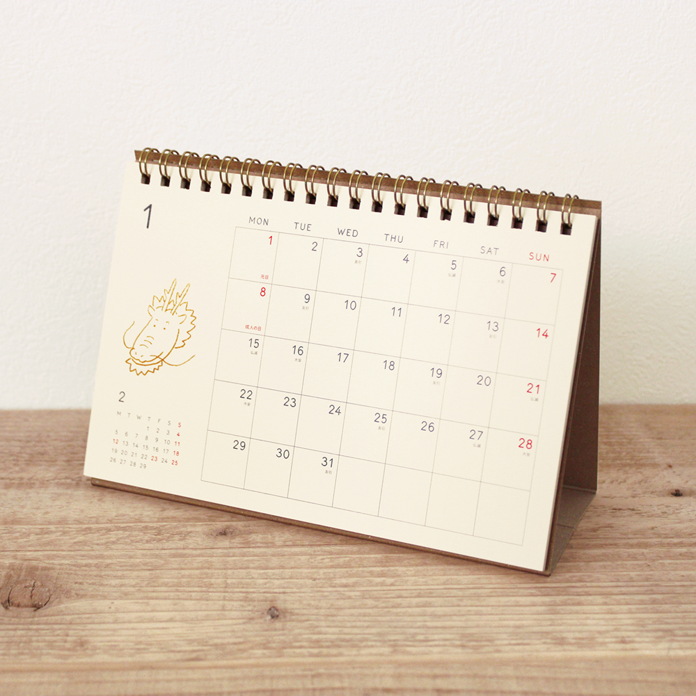 MATOKA マトカ 2024年 卓上カレンダー（月曜始まり）『TICKLE｜ティックル』ゾウ カバ イヌ シロクマ トラ 干支 辰年