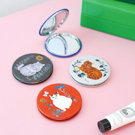 ＼P2倍＋クーポン／松尾ミユキ コンパクトミラー A｜猫 キャット 雑貨 手鏡 鏡 両面鏡 かわいい おしゃれ ミニ メイク直し 拡大鏡 丸型 アニマル ポーチ 植物 ボタニカル【yp】