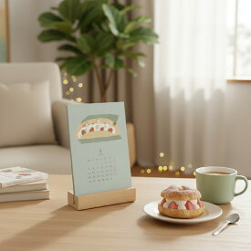 MATOKA マトカ 2026年 卓上カレンダー 木製スタンドタイプ（月曜始まり）『SWAN｜スワンとよこながスイーツ』トビマツショウイチロウ