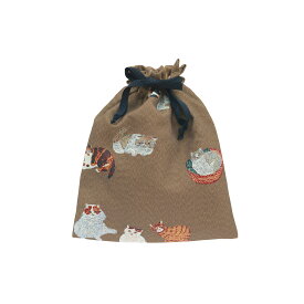 ＼P2倍＋クーポン／松尾ミユキ 巾着（猫柄）｜Drawstring bag Cats 猫 キャット 雑貨 かわいい おしゃれ 巾着バッグ バッグ 収納 トラベル 旅行 小さい 収納バッグ 子供 ポーチ ミニバッグ 散歩