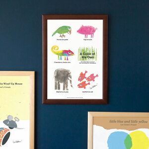 \P2倍+クーポン/LEO LIONNI レオ・レオニ B4サイズ・ポスター『A Color of His Own:Animals』木製フレームセット|インテリア 北欧 ナチュラル ブラウン 額装 レオレオニ【etc】