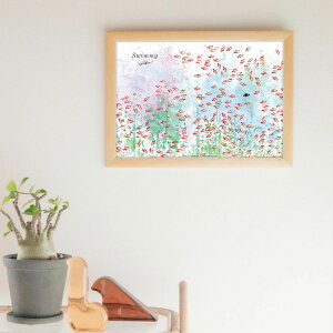 \P2倍+クーポン/LEO LIONNI レオ・レオニ B4サイズ・ポスター『Swimmy』木製フレームセット|インテリア 北欧 ナチュラル ブラウン 額装 レオレオニ【etc】