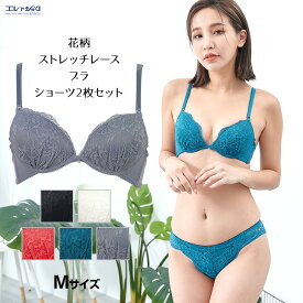 【在庫一掃SALE】 48%OFF ストレッチレース ブラ＆ショーツ2枚セット 花柄 総レース＆タンガショーツ Tバック レディース 5色