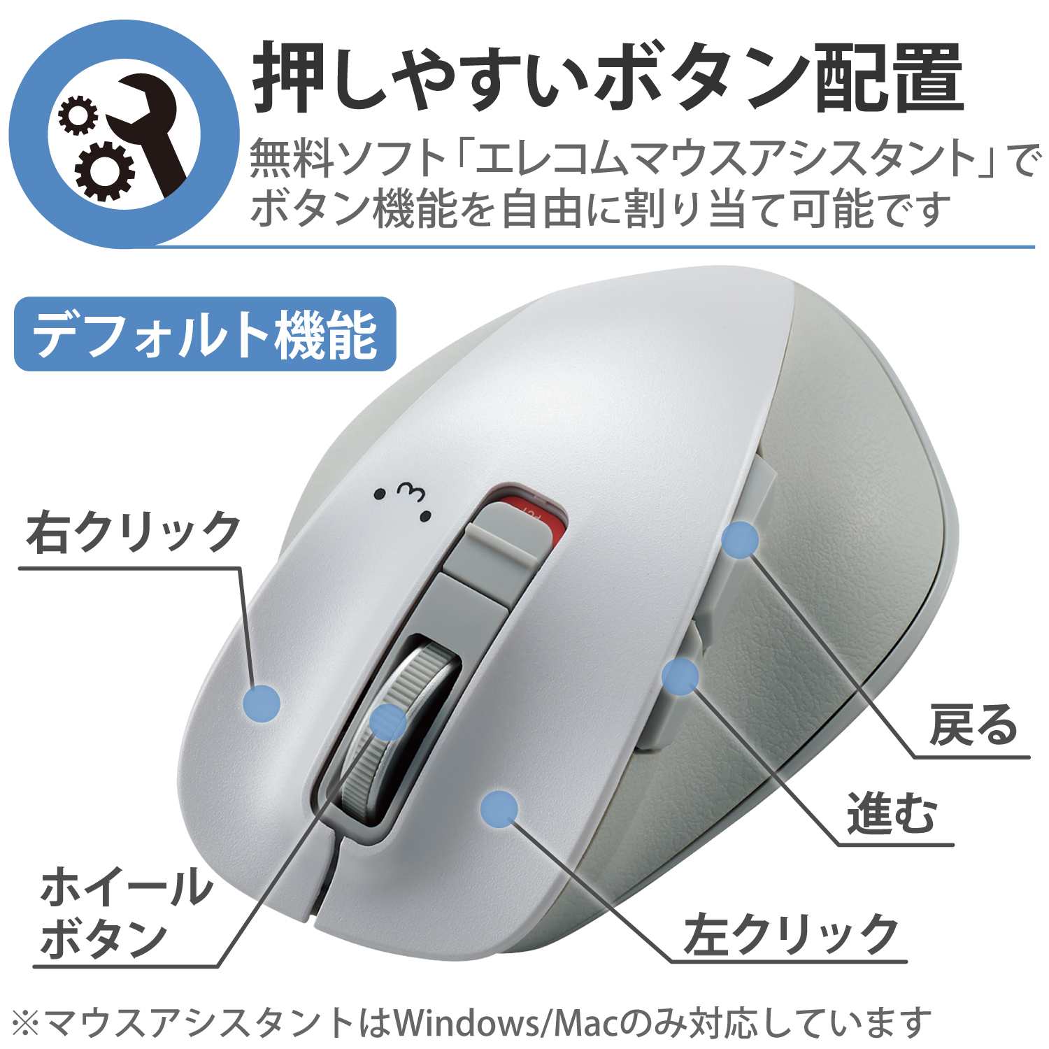 エレコム ワイヤレス マウス Bluetooth 5.0 EX-Gシリーズ 5ボタン静音マウスMサイズ マウス ブルートゥース 5ボタン  Mサイズ 握りの極み 静音設計 ホワイトフェイス M-XGM15BBSWF/EC エレコムダイレクトショップ