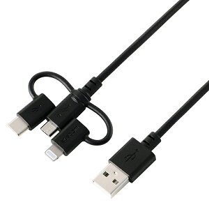 GR 3in1P[u USB-A - Micro-B + Type-C + Lightning ϊ 炩 ő10W 1.0m ubN ELECOM MPA-AMBLCEC10BK